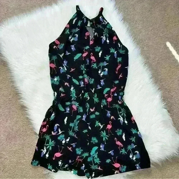 Loft Tropical Bird & Palm Tree Print Short Romper Small - Picture 6 of 7